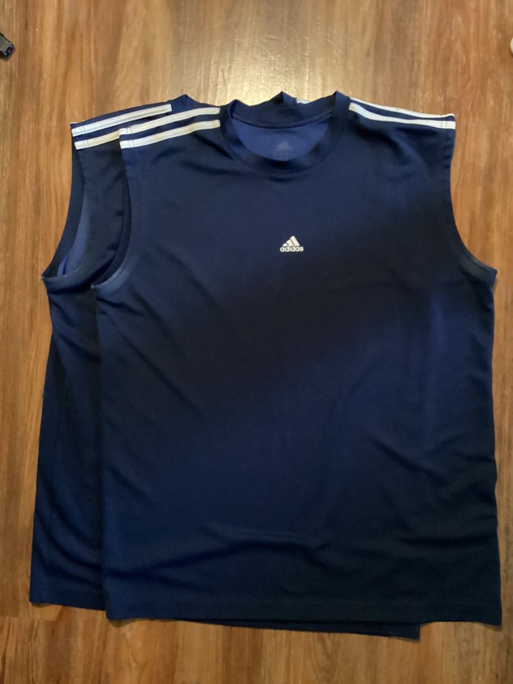 Adidas Men's Navy Sleeveless Athletic Tank with White Stripes